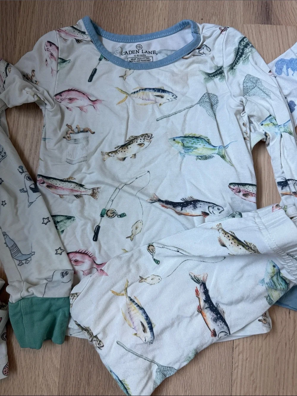 Three PJ sets from Caden Lane - monsters, fish, and Dinos